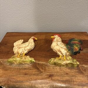 Vintage 1970s Homco Rooster And Chicken Hanging Wall Plaques Farmhouse Country